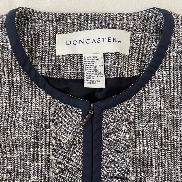 Doncaster Navy Blue White Tweed Ruffle Trim Full Zip Blazer Jacket Women's 14W - Picture 14 of 15